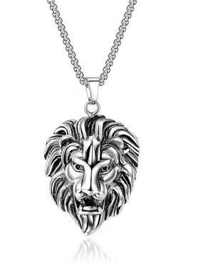 New Lion Head Pendant Necklace Stainless Steel Men's Jewelry Beverly Hills